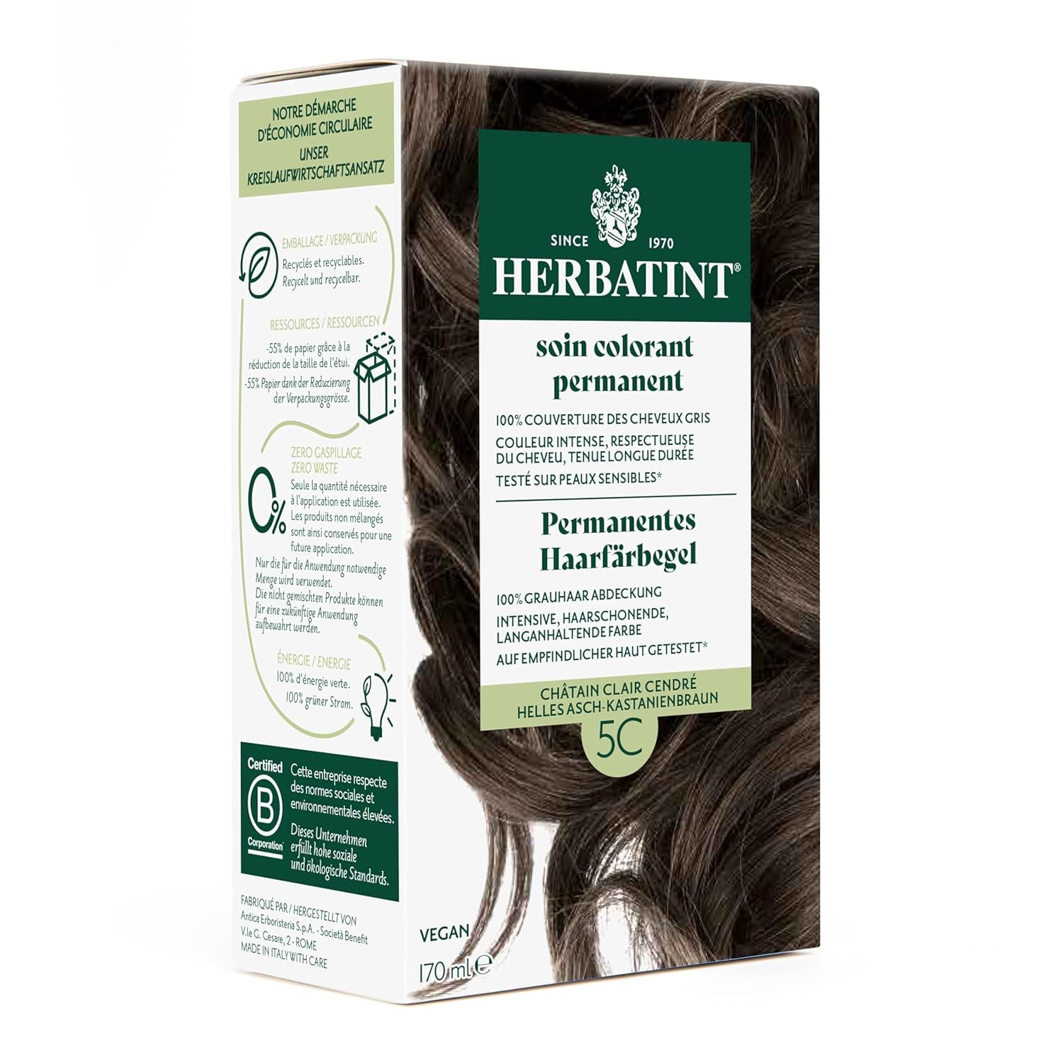 Gel Teinture Permanente 6N Blond Foncé - 170 ml I Sans Ammoniaque, Couverture 100% Cheveux Gris I Testée sur Peaux Sensibles, aux 8 Extraits Végétaux Naty Shop Coloration Capillaire 5C Cendré Clair - Châtain
