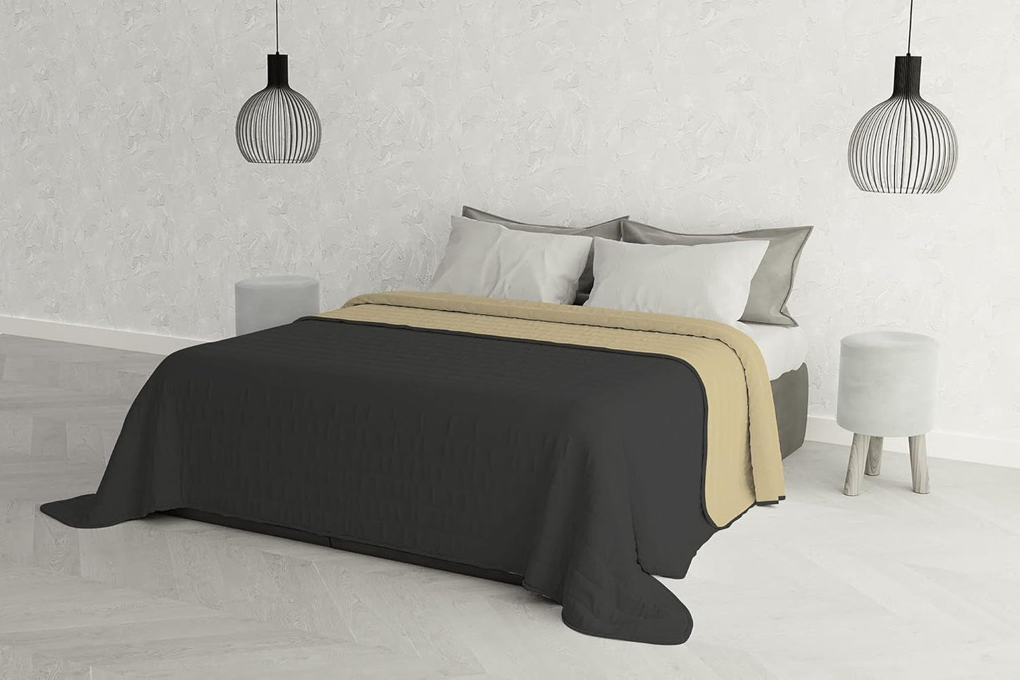 Linge de lit italien Estivo lit double, microfibre, châtaigne/gris, 260 X 270 Cm Couettes et couettes Naty Shop châtaigne/gris