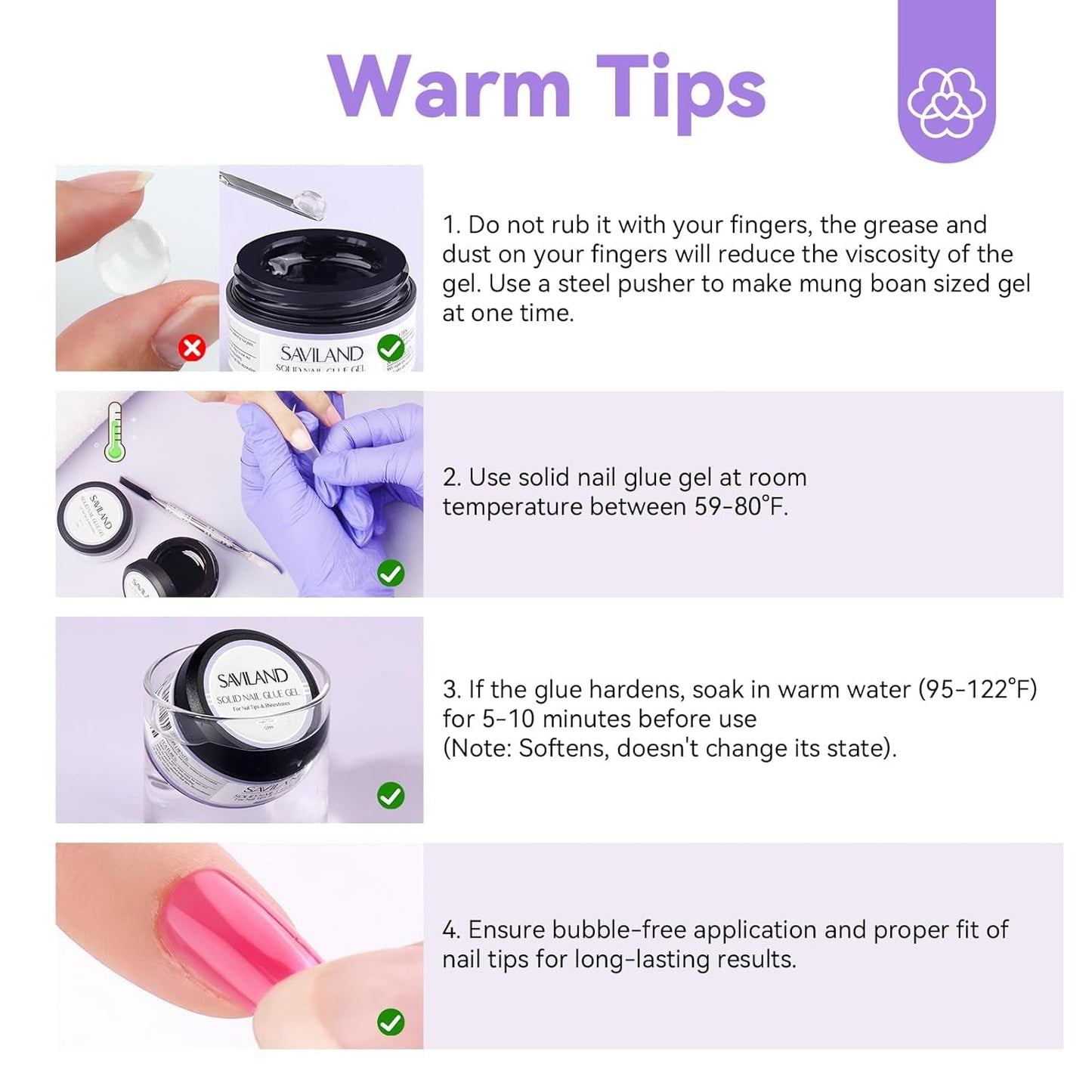 Saviland Colle solide pour pointes d'ongles : 2 pièces 15 g de colle artificielle extra forte à pression sur les ongles, colle UV gel pour femmes, salon de maison, bricolage, lampe UV/LED durcie