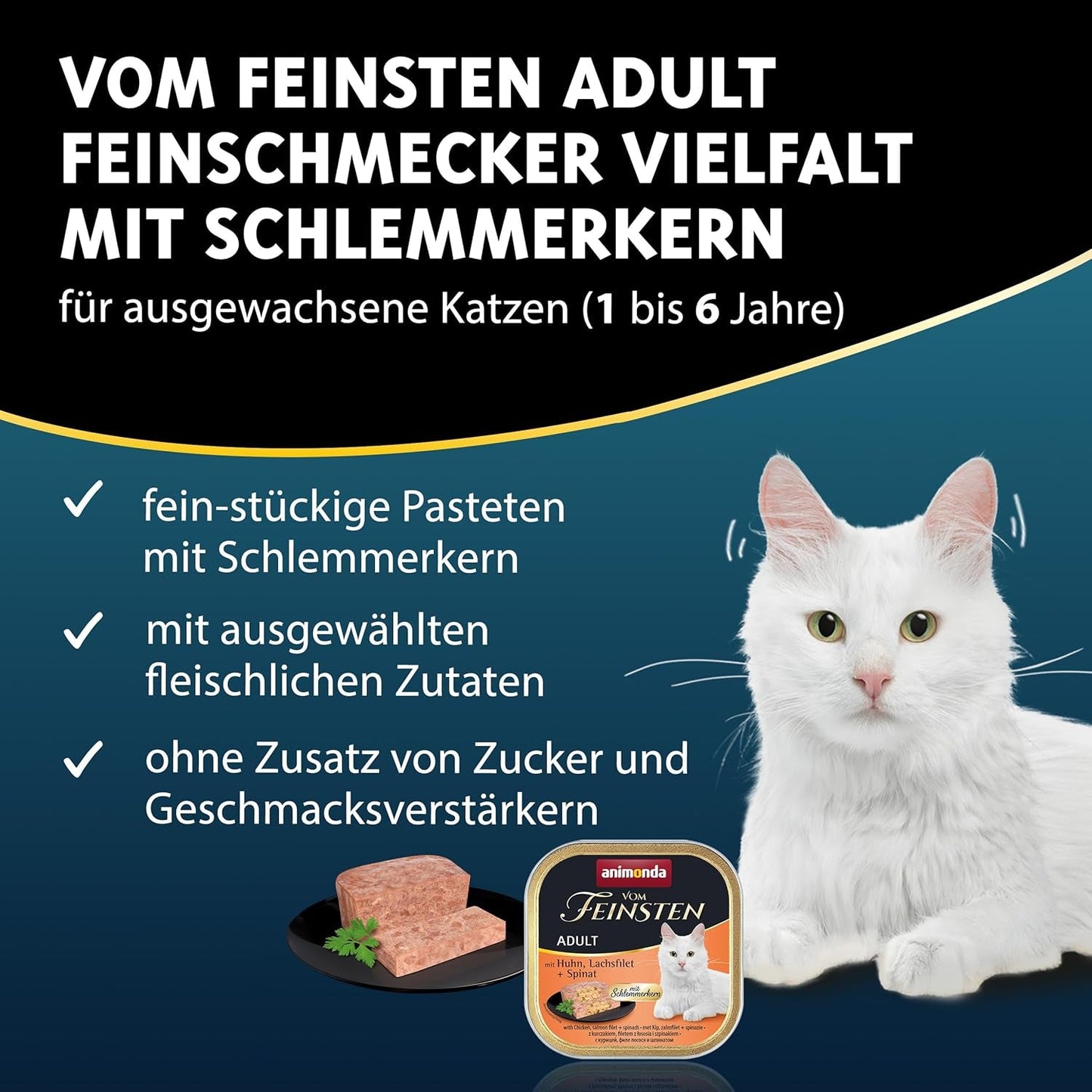 animonda Vom Feinsten Adult Gourmet Variety (32 x 100 g), nourriture humide sans céréales et sans sucre pour chats adultes avec un noyau gourmand irrésistible.