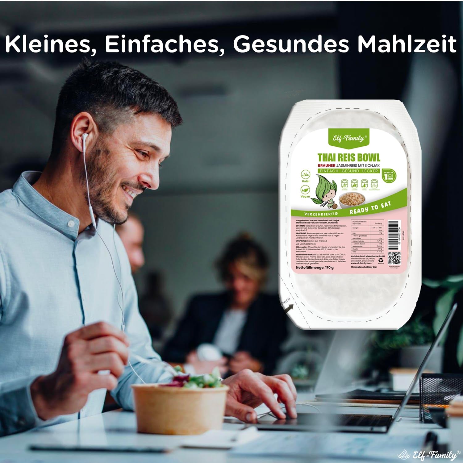 Elf-Family Konjak Reis Thai Brauner Shirataki Bowl -[Boîte pour 1 personne] - Instant Jasmin Reis - Fertiggerichte for Mikrowelle - Natural Superfoods Mikronährstoffe - Vegan/Low Carb/Fettfrei - 6er Box
