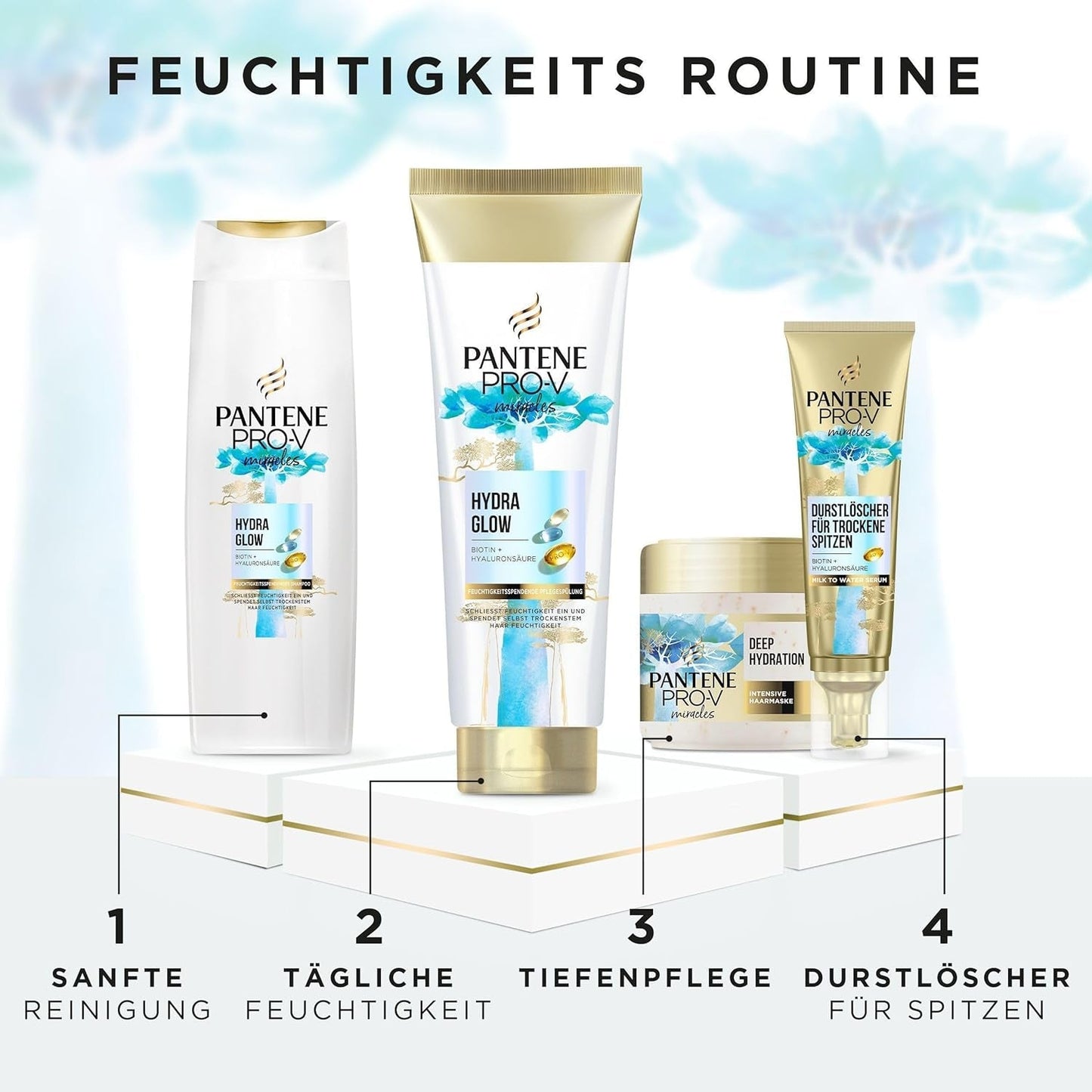 Pantene Pro-V Hydra Glow Shampooing hydratant à la biotine pour cheveux secs et abîmés Pantene Douche et bain