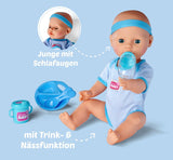 Simba 105030044 - Poupée nouveau-né - Garçon, poupée entièrement en vinyle avec yeux endormis, fonction boire et mouiller et accessoires, 8 pièces, 43 cm, poupée bébé, à partir de 3 ans
