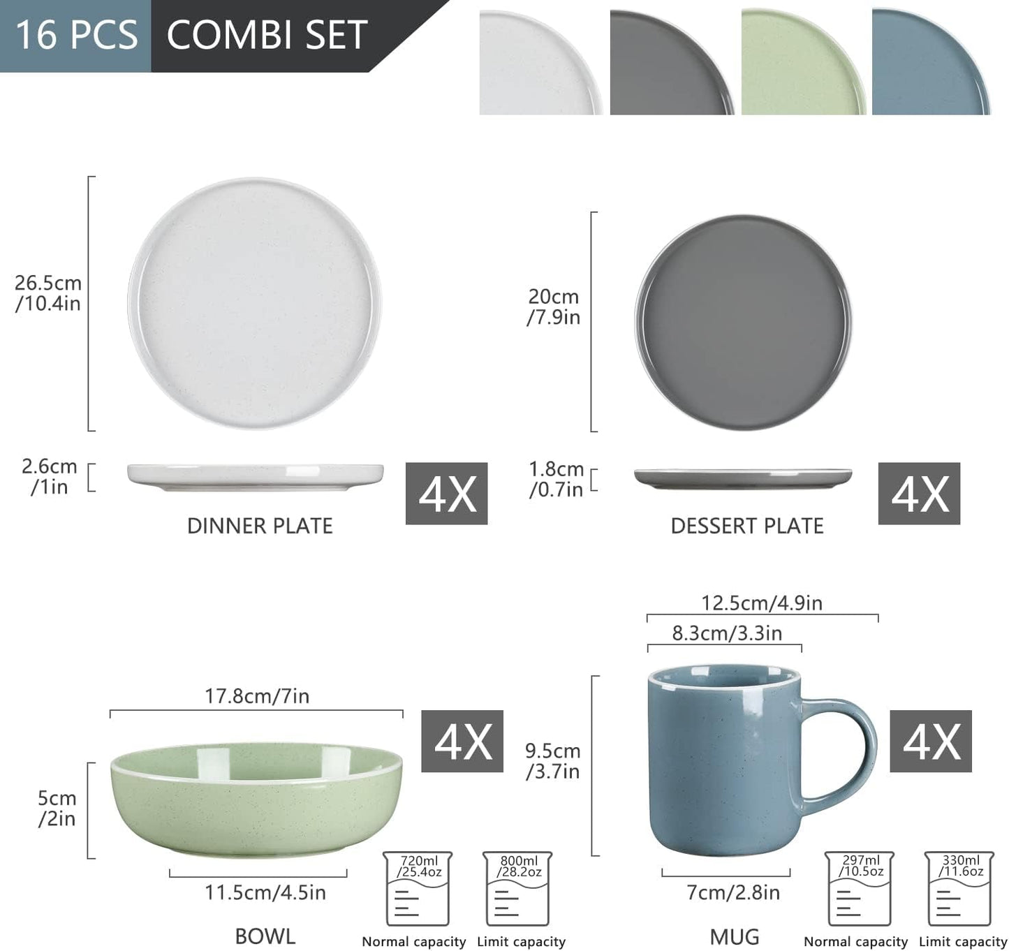 vancasso SESAM Serie Steingut Geschirrset für 12 Personen, 48 teiliges Kombiservice – Tafelservice mit Speisetellern, Desserttellern, Müslischalen und Kaffeetassen, Design scandinave