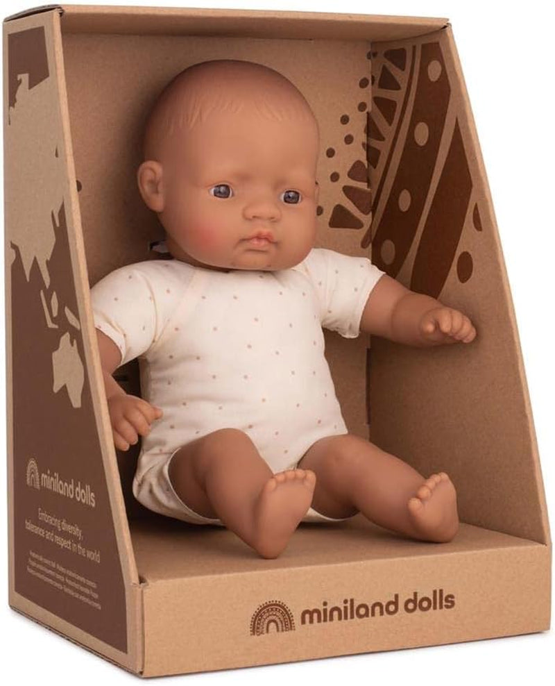Poupées Miniland : poupée latino-américaine, 32 cm, corps en tissu doux, boîte cadeau