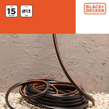 Tuyau d'arrosage BLACK+DECKER 15 mètres - Ø13MM - PVC résistant - Arrosage du jardin, lavage de la voiture, remplissage de la piscine - Compatible avec tout robinet standard - Noir/Orange