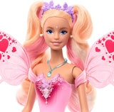 Mattel Poupée Barbie Fée avec baguette jouet et accessoires de mode, thème fantastique avec ailes et tenue changeante de couleur, JCP76, [Multicolore] Naty Shop Dolls