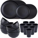Vaisselle de camping Ensemble de vaisselle en plastique réutilisable léger de 32 pièces pour 8 personnes comprenant des bols, des assiettes, des tasses, une vaisselle de pique-nique incassable en plastique écologique