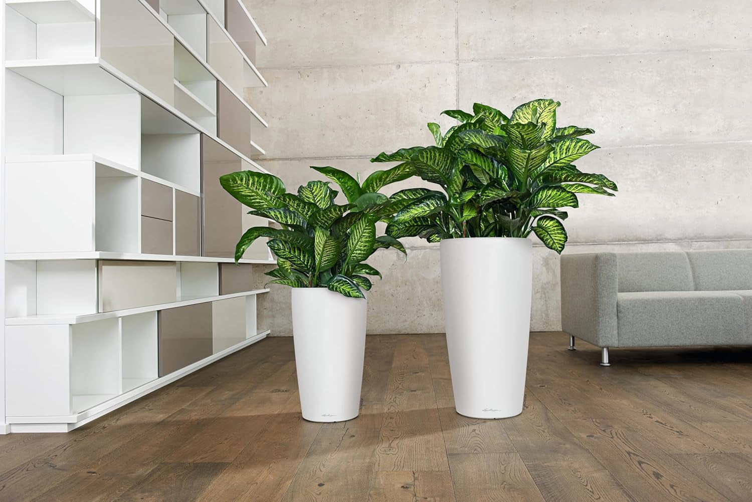 Jardinière LECHUZA Rondo Premium 32 Blanc Mat | Colonne végétale avec système d'arrosage, indicateur de niveau d'eau et insert pour plantes | Finition mate | Ø 32,5 x 56,5 cm | 15786
