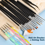 FANDAMEI Pinceaux pour Gel, 15 Pièces Pinceaux à Ongles, 5 Autocollants à Feuilles, Strasssteine ​​​​Nägel, Ensemble de Conception de Nagel, Accessoires de Conception de Nagel, Ensemble de Pinceaux à Ongles, Ensemble de Pinceaux à Ongles et Ensemble de Décorations