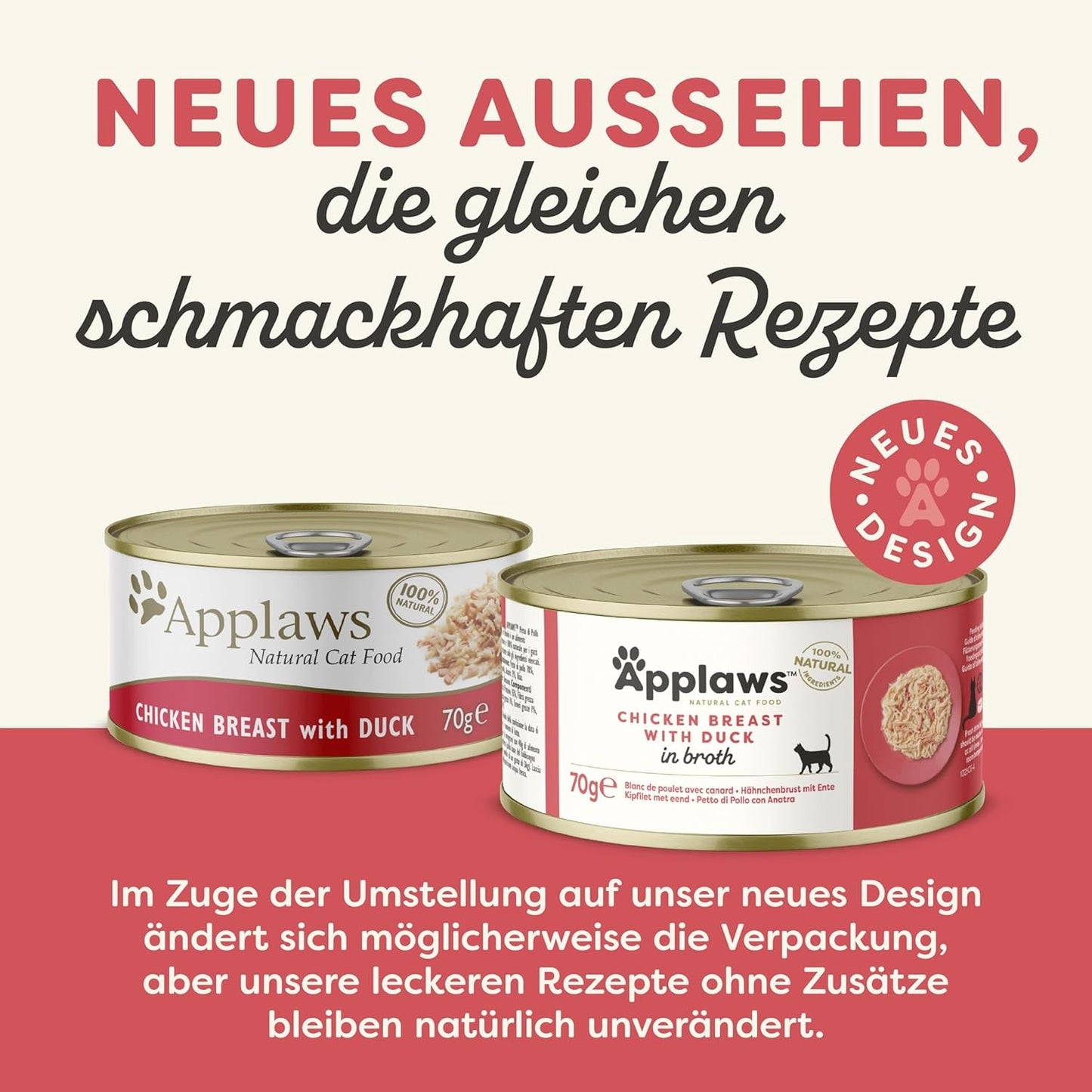 Applaws Nourriture humide naturelle de qualité supérieure pour chats, poulet et canard en soupe, en conserve 70 g (24 x 70 g)