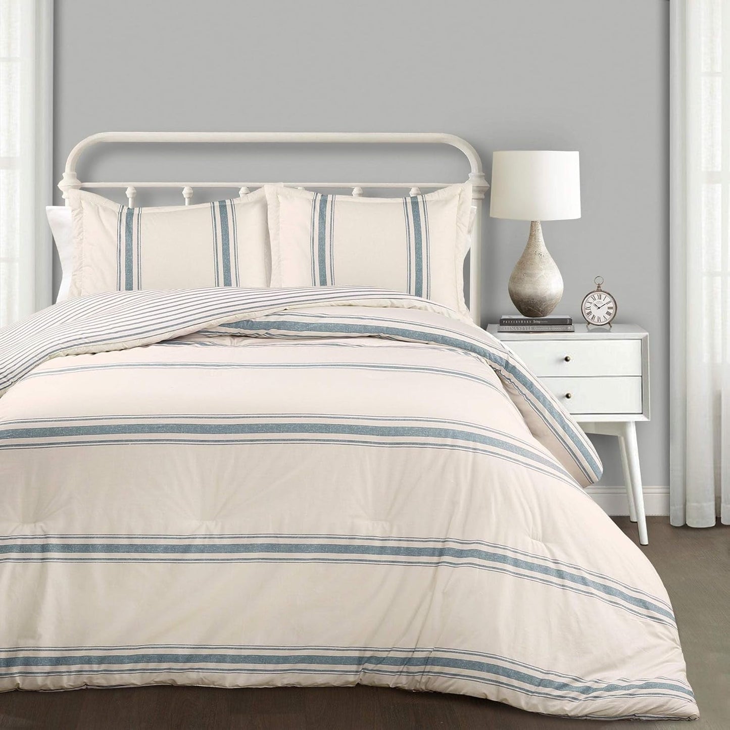 Lush Decor Couette de ferme rayée, Full/Queen, courtepointes et courtepointes grises Naty Shop King Blue