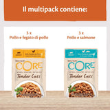 Wellness CORE Tender Cuts 6 x 85g, Chicken Selection Mix - Nourriture humide pour chats, morceaux tendres en sauce, sans céréales, naturelle, hypoallergénique, riche en protéines, haute teneur en viande