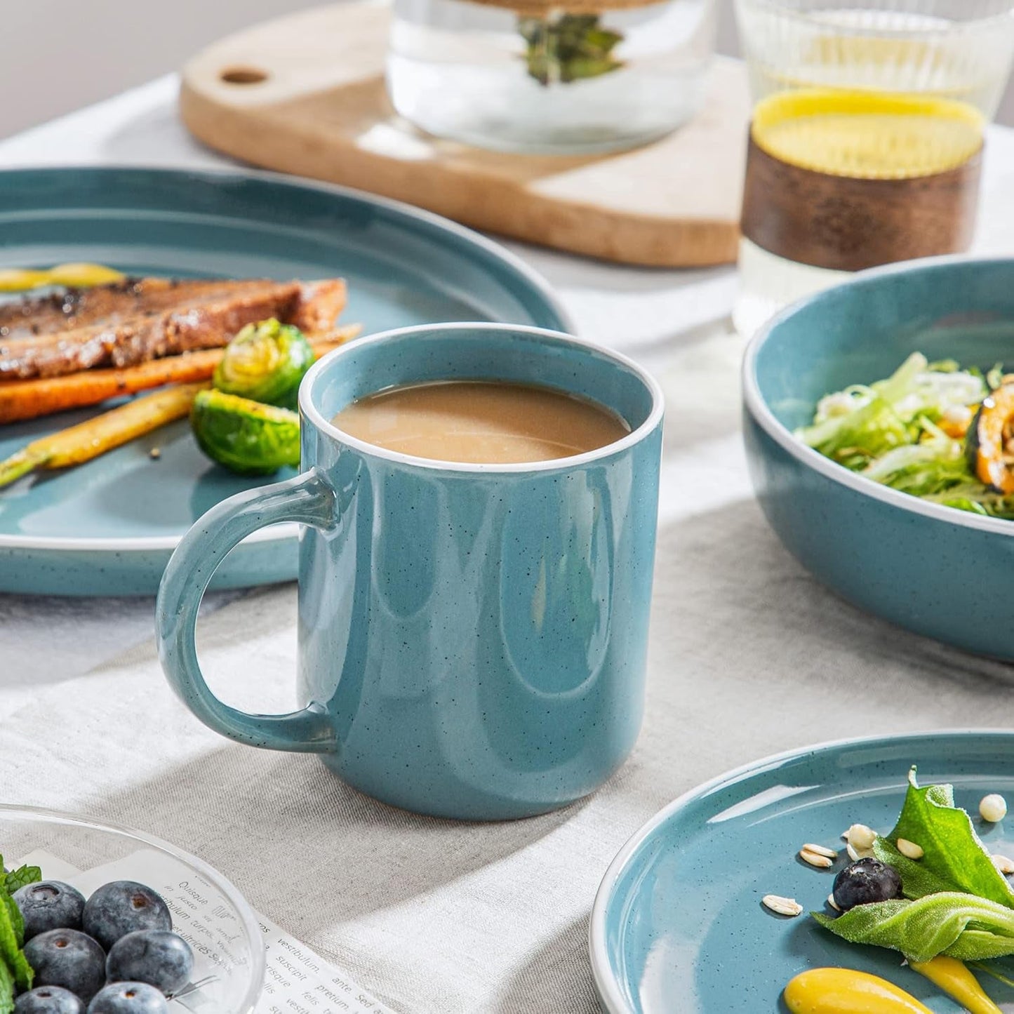 vancasso SESAM Serie Steingut Geschirrset für 12 Personen, 48 teiliges Kombiservice – Tafelservice mit Speisetellern, Desserttellern, Müslischalen und Kaffeetassen, Design scandinave