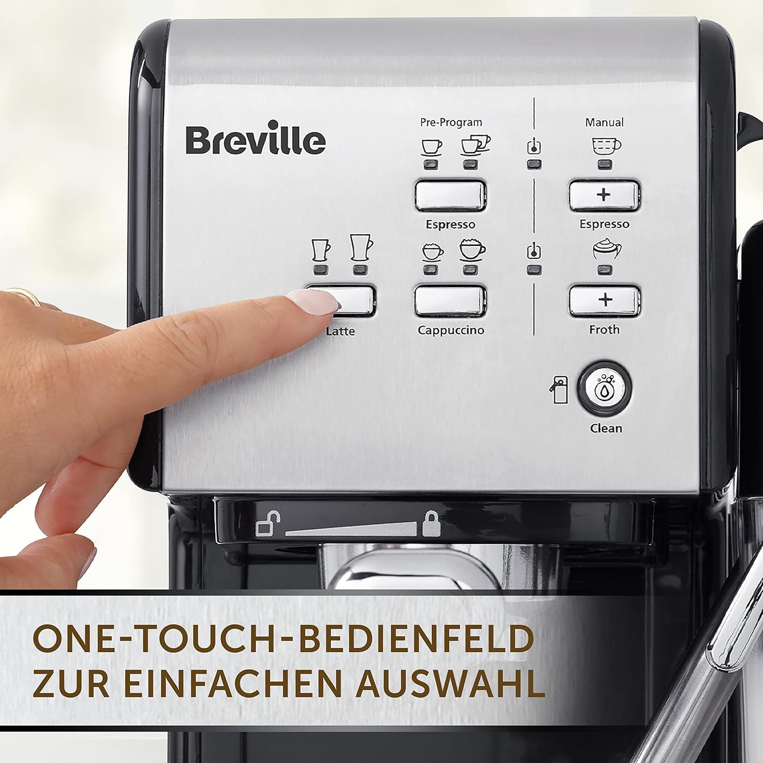 Expresso Breville Prima Latte II | Machine à latté et cappuccino | Pompe professionnelle avec 15 bars et mousseur à lait | Argent [VCF108X]