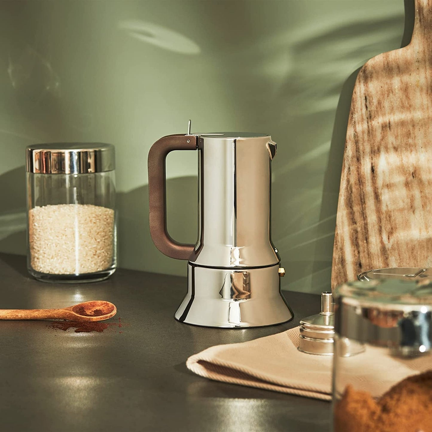Alessi 9090/6 Espresso avec 6 tasses pour induction, acier inoxydable, argent, 15,5 x 13,5 x 27 cm