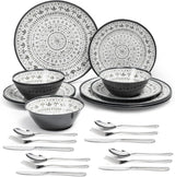 Ensemble de couverts en mélamine 24 pièces, ensemble d'assiettes et de vaisselle de Camping pour 4 personnes, pour les voyages et l'extérieur