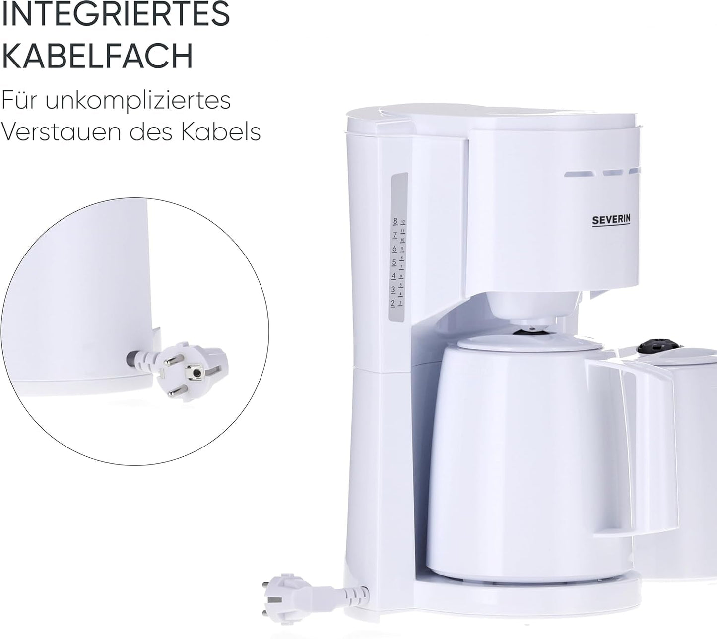 Machine à expresso Severin avec filtre et 2 carafes thermiques, machine à expresso avec couvercle, versement sans goutte, maintien longue température, arrêt automatique, 1000 W, env. 1 litre, blanc, KA 9309