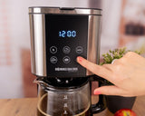 Machine à expresso à filtre Rommelsbacher FKM 1000 - réservoir d'eau de 1,5 litre pour 12 tasses de café, carafe en verre, démarrage différé, fonction maintien au chaud, fonction arôme, porte-filtre amovible 1x4