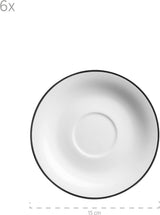 Mäser Nola Series Service à café moderne pour 6 personnes Blanc avec bord noir Service de table 18 pièces Tasses à café Soucoupes et assiettes à dessert – Service à café rond Service à café Blanc