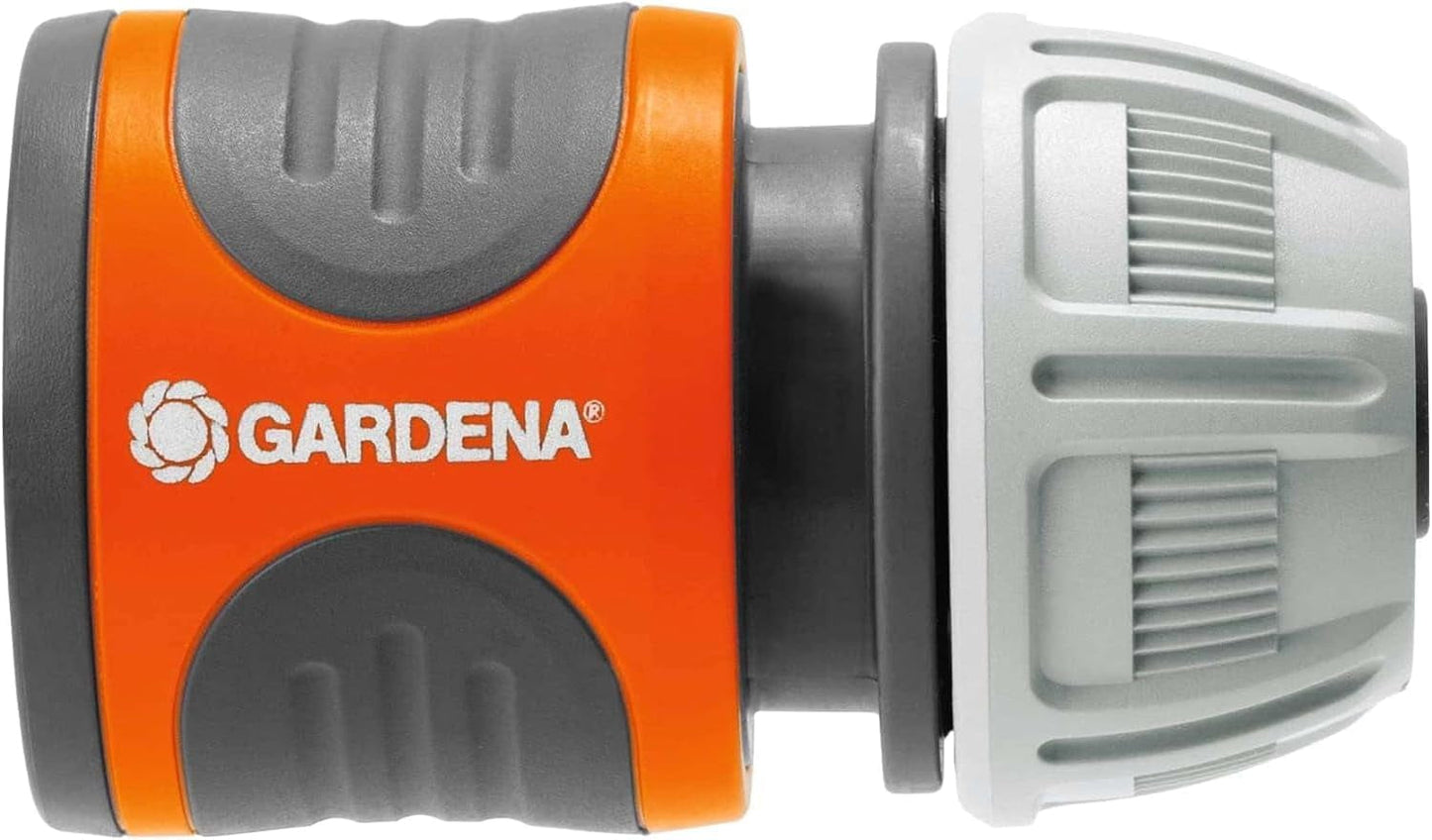 Raccord de tuyau Gardena 13 mm (1/2") et 15 mm (5/8") : connecteur enfichable pour extrémité de tuyau, évidements pour le serrage, montage facile, dans une boîte (18215-20)
