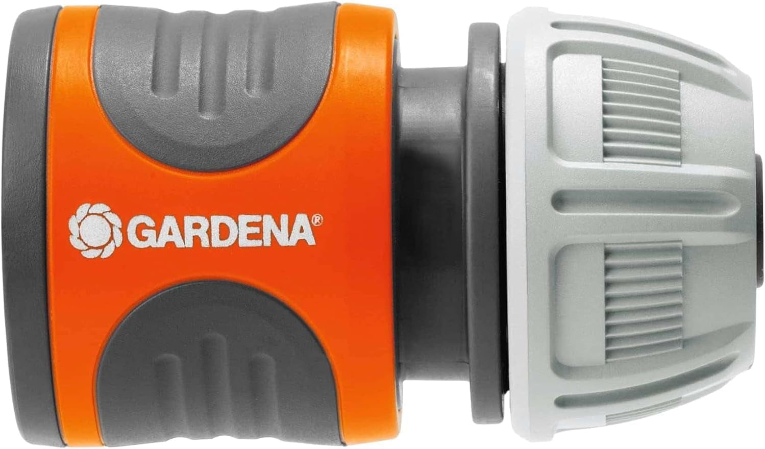 Raccord de tuyau Gardena 13 mm (1/2") et 15 mm (5/8") : connecteur enfichable pour extrémité de tuyau, évidements pour le serrage, montage facile, dans une boîte (18215-20)