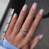 Longs conseils français colle à paillettes d'or sur les ongles longs carrés paillettes pointe française faux ongles ensemble ongles artificiels carrés pour les femmes 24 pièces