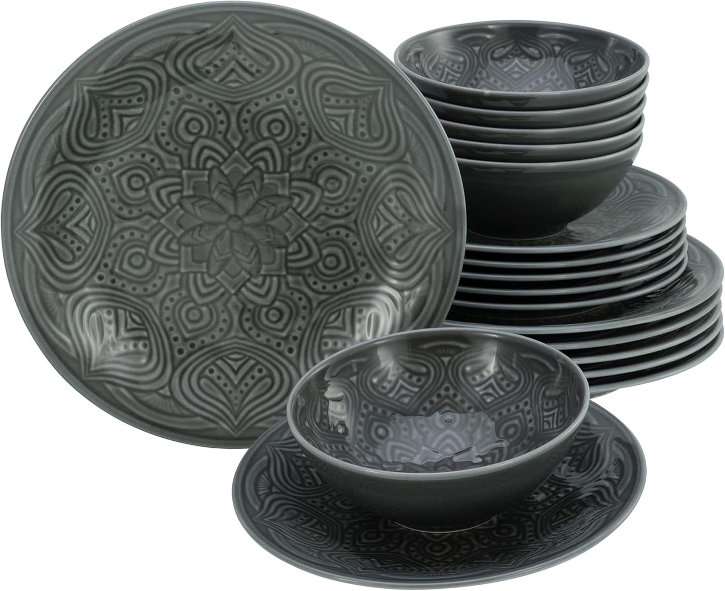 CreaTable, 21627, série Orient Mandala, service de table 18 pièces, service d'assiettes en porcelaine, passe au lave-vaisselle et au micro-ondes, fabriqué en Europe