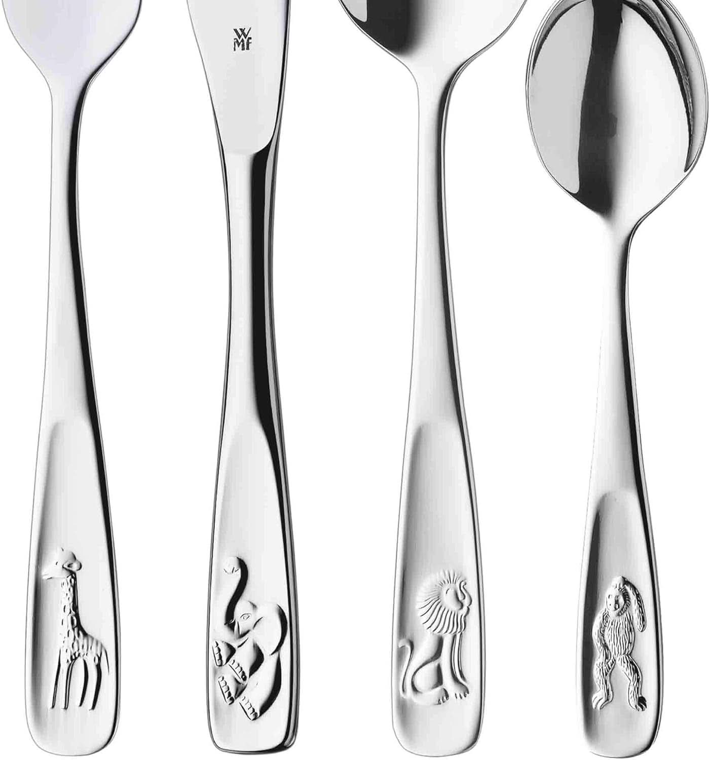 WMF Animals set de couverts en acier inoxydable pour enfants, 4 pièces, poli Cromargan Kitchen Naty Shop