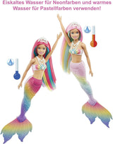 Barbie Dreamtopia Sirène magique arc-en-ciel, Barbie sirène avec cheveux arc-en-ciel, poupée à couleur changeante, activée par l'eau, jouet pour 3 ans et plus, cadeau pour filles, GTF89