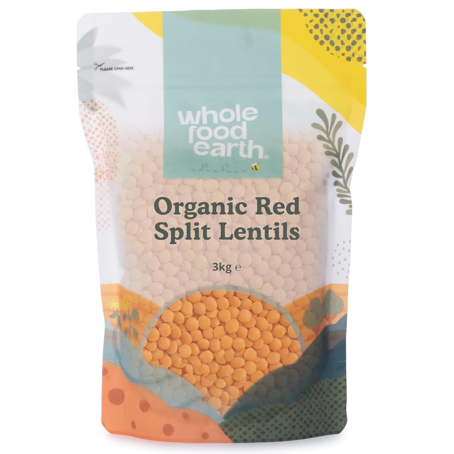 Wholefood Earth Lentilles rouges fendues biologiques 3 kg Sans OGM Végétalien Riche en fibres Riche en protéines Issu de l'agriculture biologique certifiée