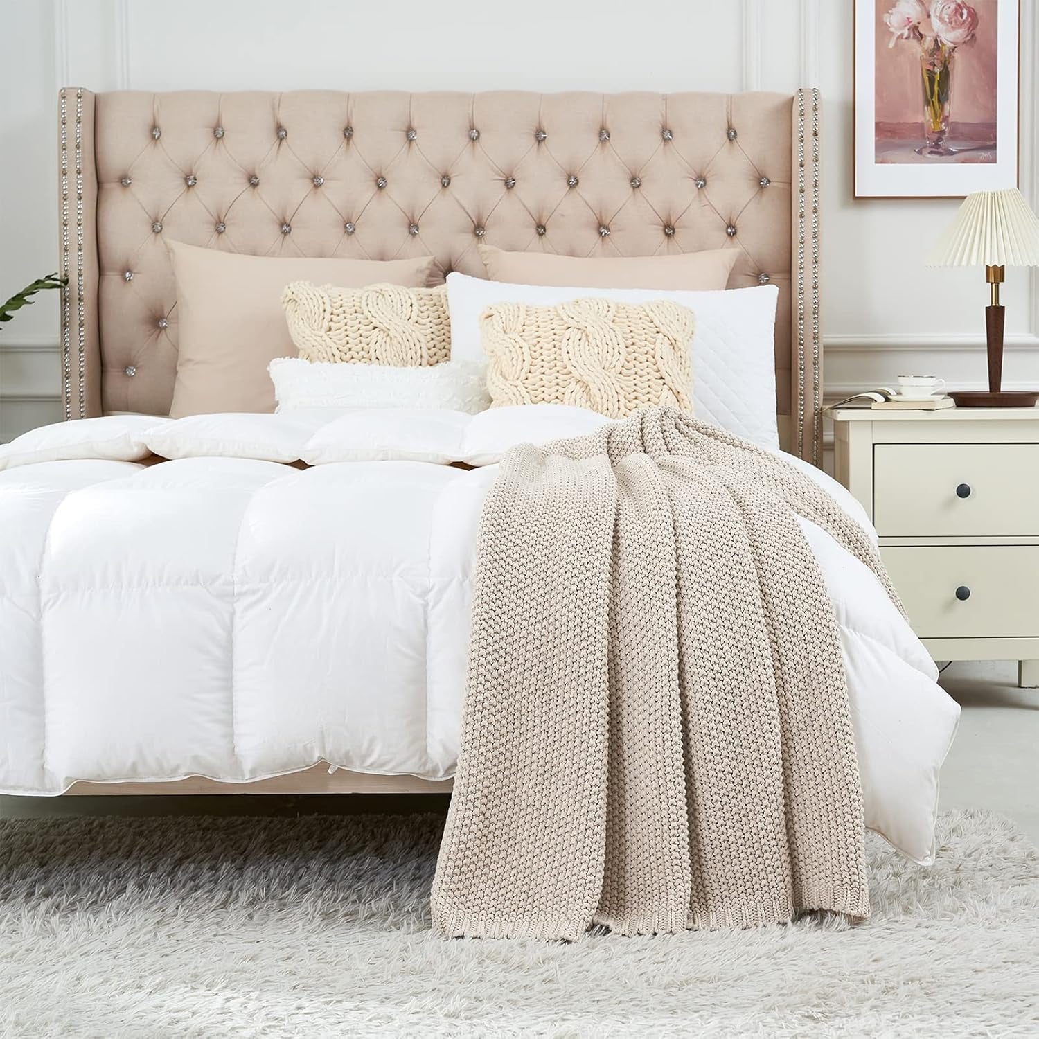 Couverture en tricot épais, Légère, Beige, 100% coton biologique, Couverture pour canapé, canapé, lit, enfant, chambre d'enfant, Rustique, Shabby chic, Ferme moderne, 152,4 X 203,2 cm, Sac à linge inclus Lits et couvertures Literie Longhui