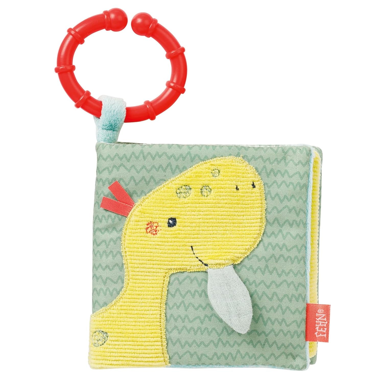Fehn Soft imagier Bruno - livre en tissu doux pour bébé avec motifs d'animaux - livre de jouets en tissu à suspendre pour poussettes et sièges auto - livre à pression pour bébés et enfants à partir de 0 mois Baby Toys Naty Shop Happy Dino