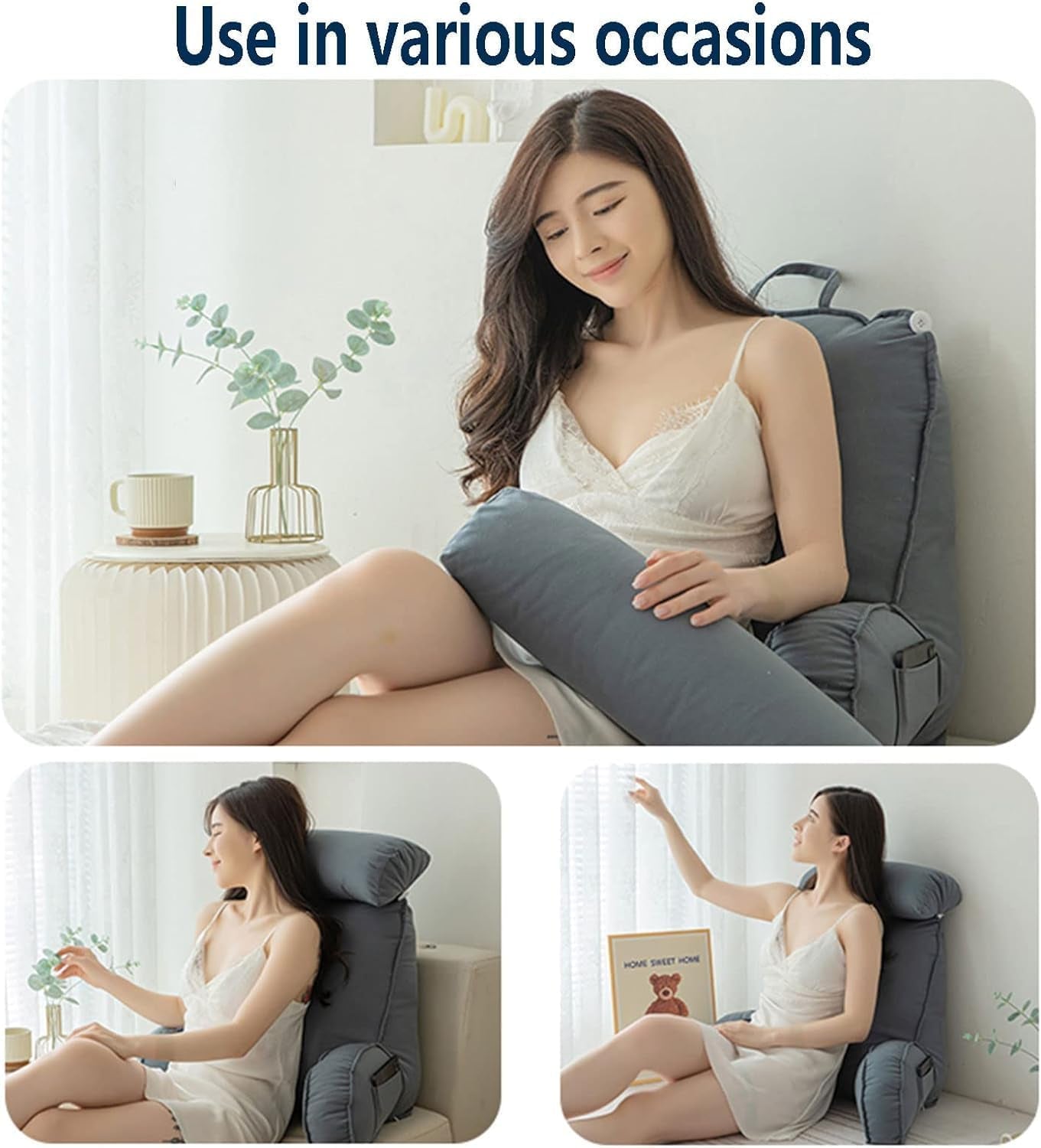 Oreiller de lecture avec accoudoirs, coussin de dossier de canapé, coussin de livre pour lit, avec rouleau de cou amovible, coussin de soutien de chaise pour se détendre, jouer, lire, regarder la télévision