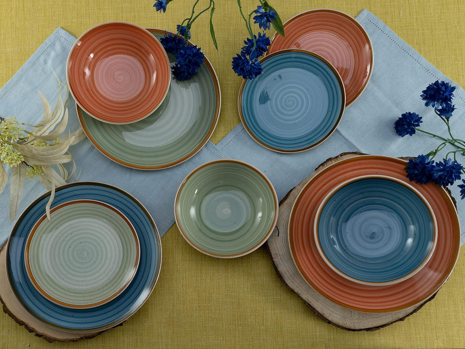 CreaTable, 22851, série COUNTRY, service de table 24 pièces pour 6 personnes, service combiné en porcelaine, passe au lave-vaisselle et au micro-ondes, fabrication de qualité