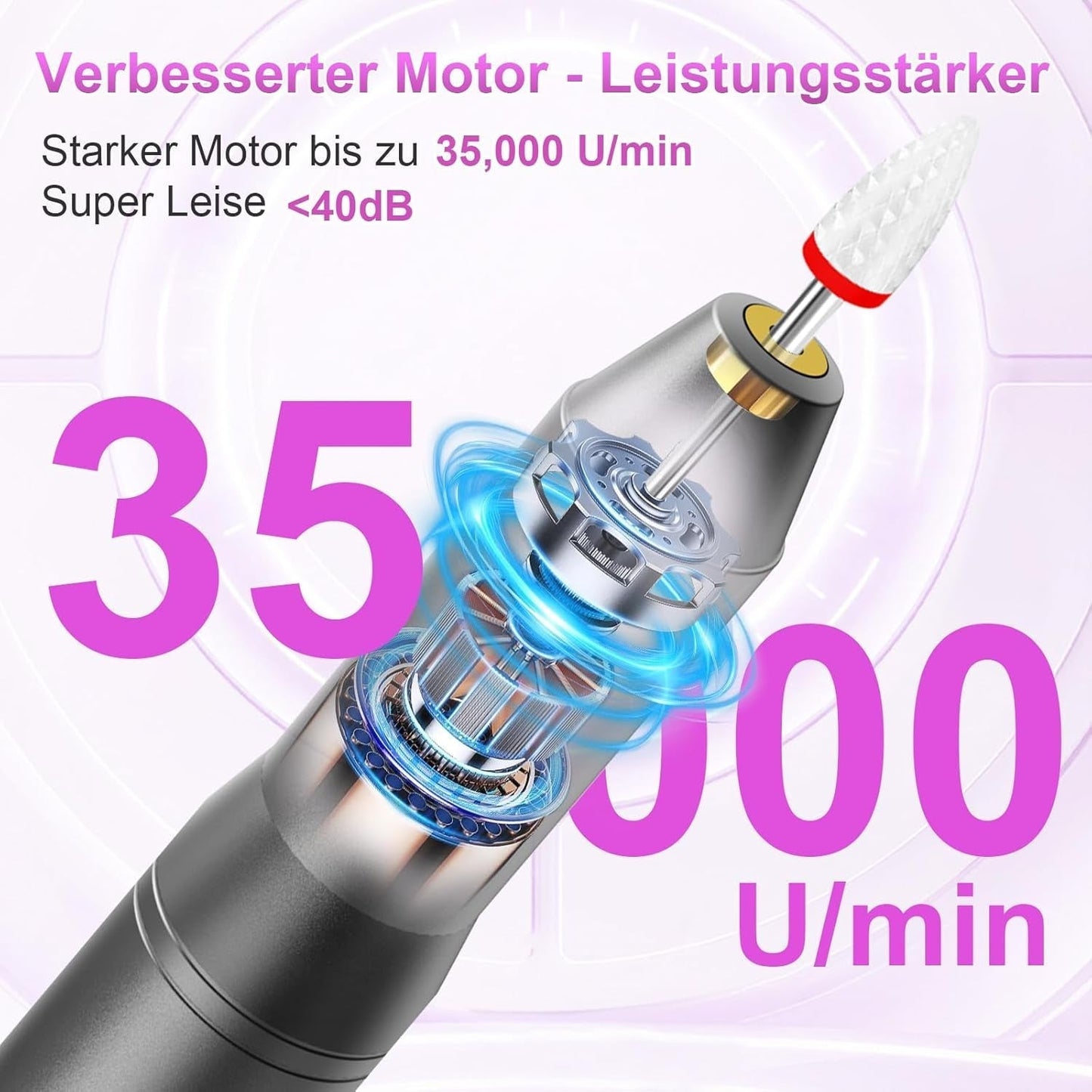 Lime à ongles électrique sans fil - 35 000 tr/min pour ongles en gel, lime à ongles professionnelle et acrylique 12 en 1, ensemble manucure et pédicure à 5 vitesses