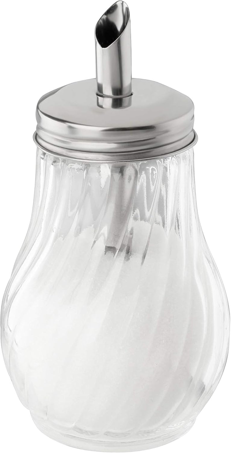 FMprofessional Distributeur de sucre FLEURETTE 280 ml, récipient en verre, récipient pour un dosage facile, récipient pour diverses occasions, récipient de haute qualité (couleur : argent), quantité : 1 pièce