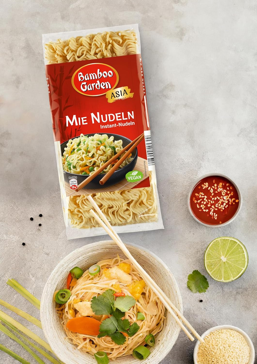 Jardin de Bambou - Nouilles Mie | Nouilles instantanées pour la cuisine asiatique | Idéal pour les plats au wok ou les soupes Vegans | Sachet de 250g