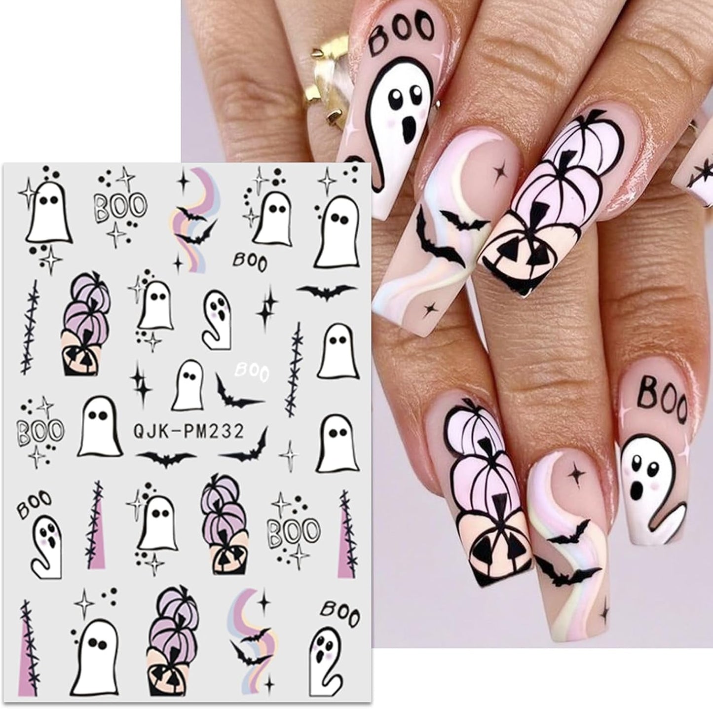 JMEOWIO Nagelsticker Halloween 9 Blatt Nail Art Sticker Selbstklebend Nagelaufkleber Süßes Gespens Kürbis Dekoration Nageldesign Zubehör