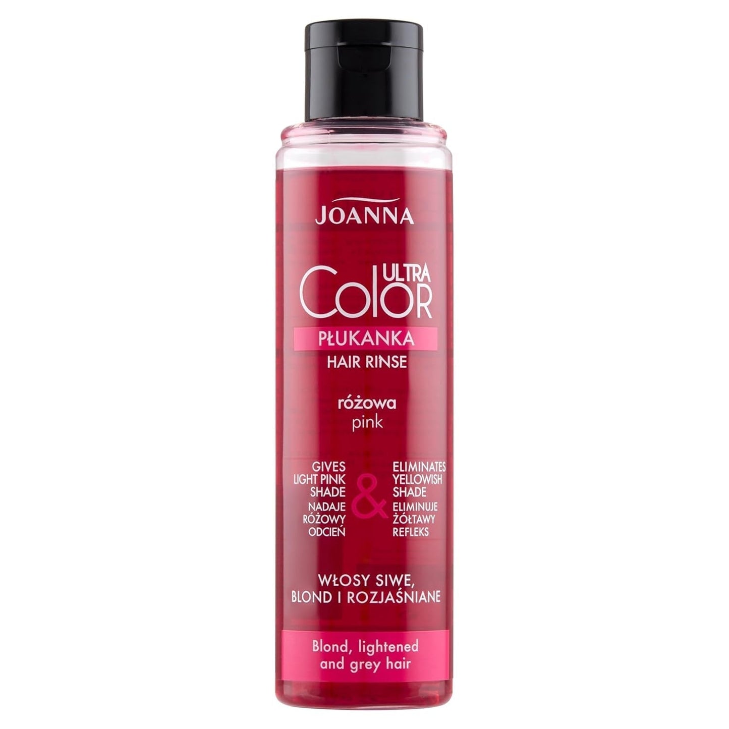 Joanna Ultra Color - Après-shampooing rose pour cheveux blonds et clairs - Rose pastel - Brillance naturelle - Élimine la teinte jaune des cheveux gris-blonds - Effet temporaire - 150 ml Teinture capillaire Naty Shop Nuances de blond rose 150 Ml (1 paquet)