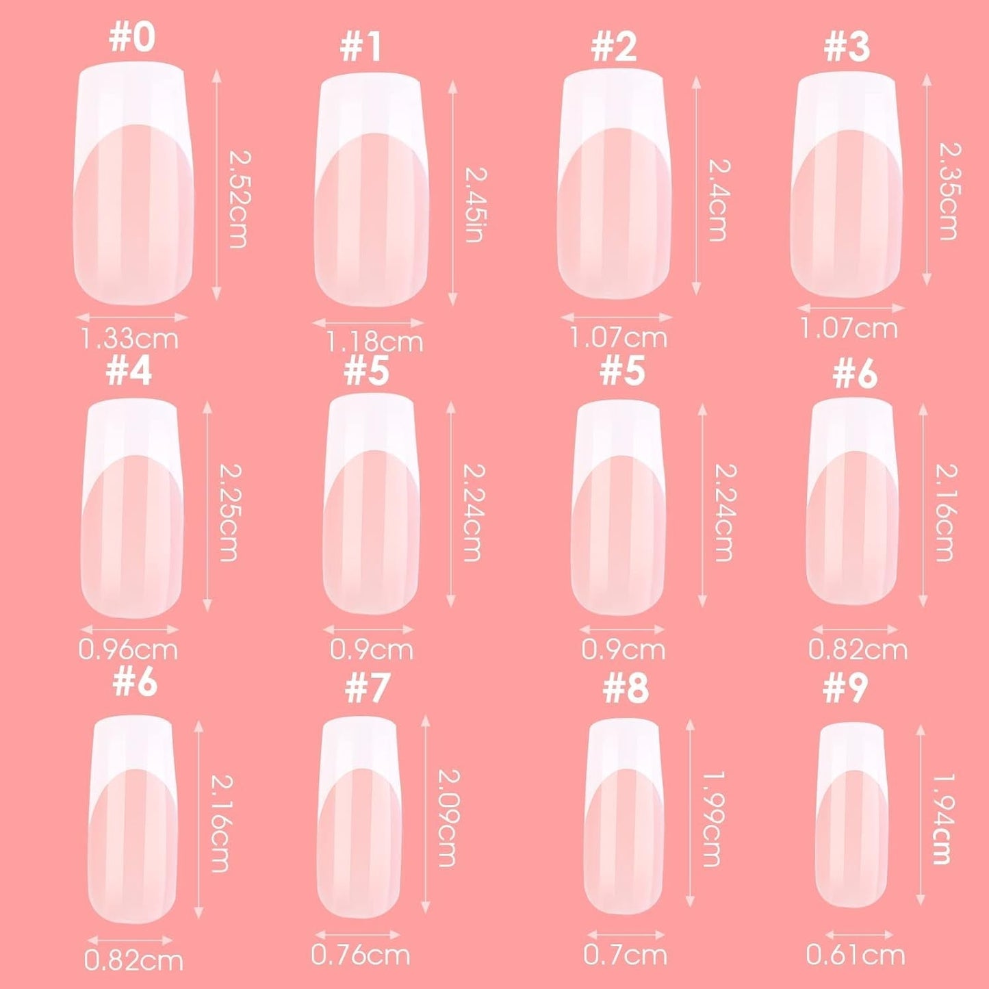 360pcs bouts d'ongles adhésifs pour ongles artificiels avec boîte de rangement et lime à ongles (rectangulaire)