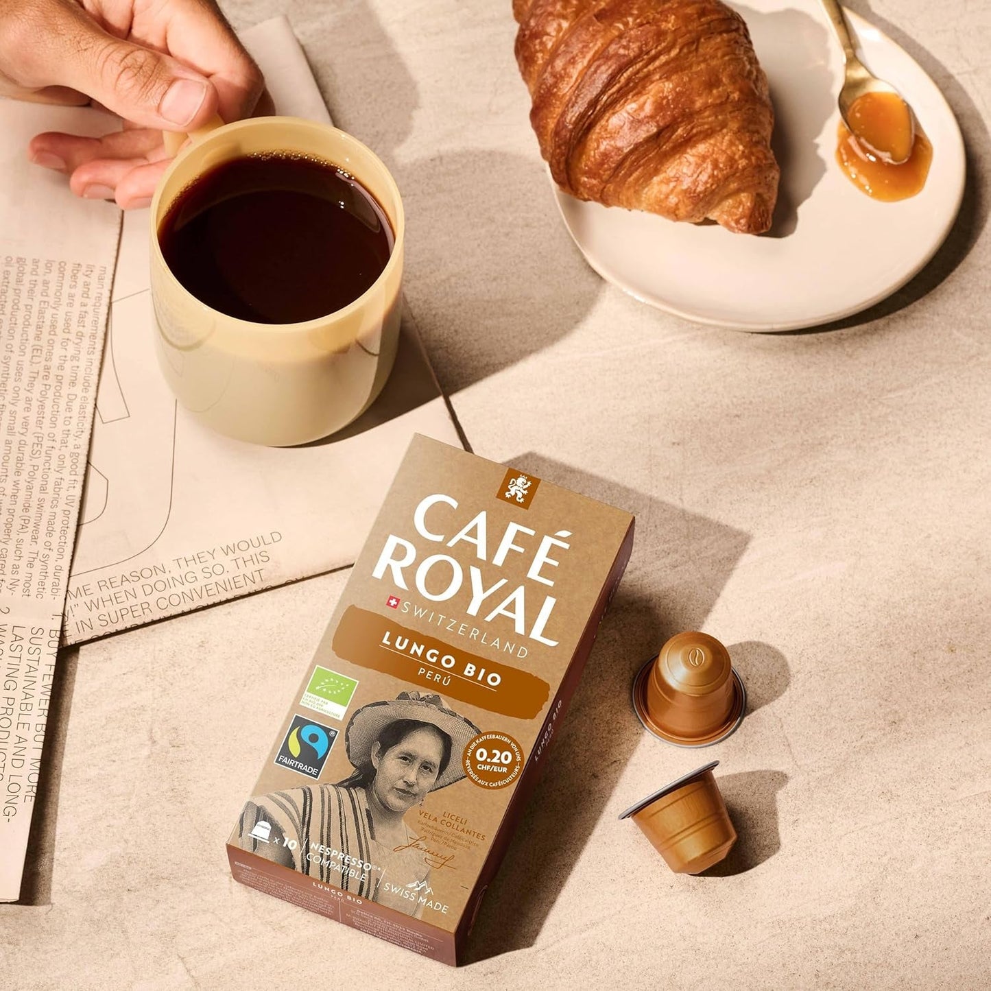 Café Royal Peru Lungo Bio – Capsules de café compatibles Nespresso®, 100% Arabica du Pérou, crémeux, Intensité 5/12, Commerce équitable, 100 capsules