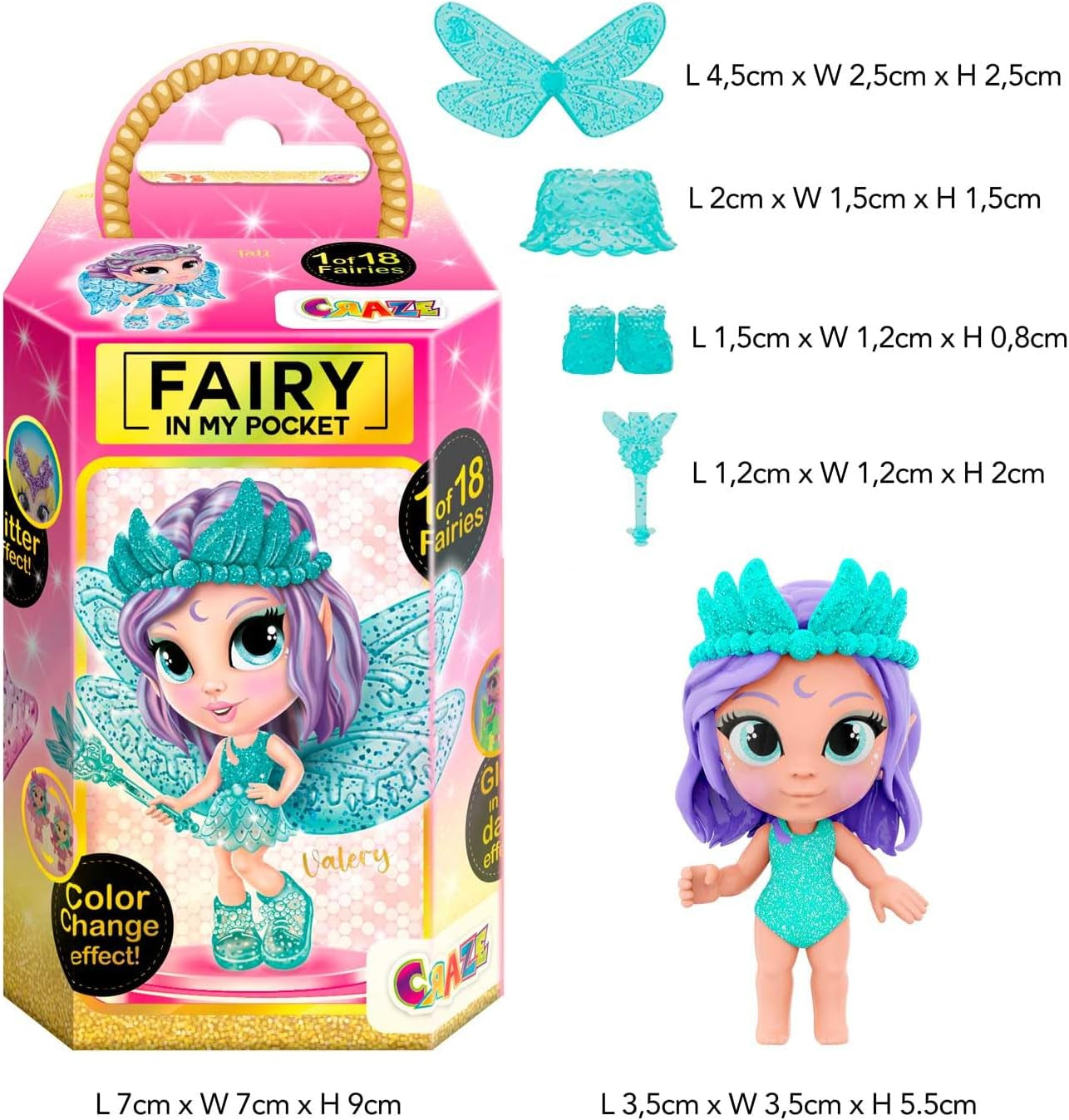 CRAZE Fée dans ma poche | Poupée féerique avec ailes, jouet féerique à collectionner avec effets spéciaux tels que paillettes, lueur dans le noir et changement de couleur Dolls Naty Shop