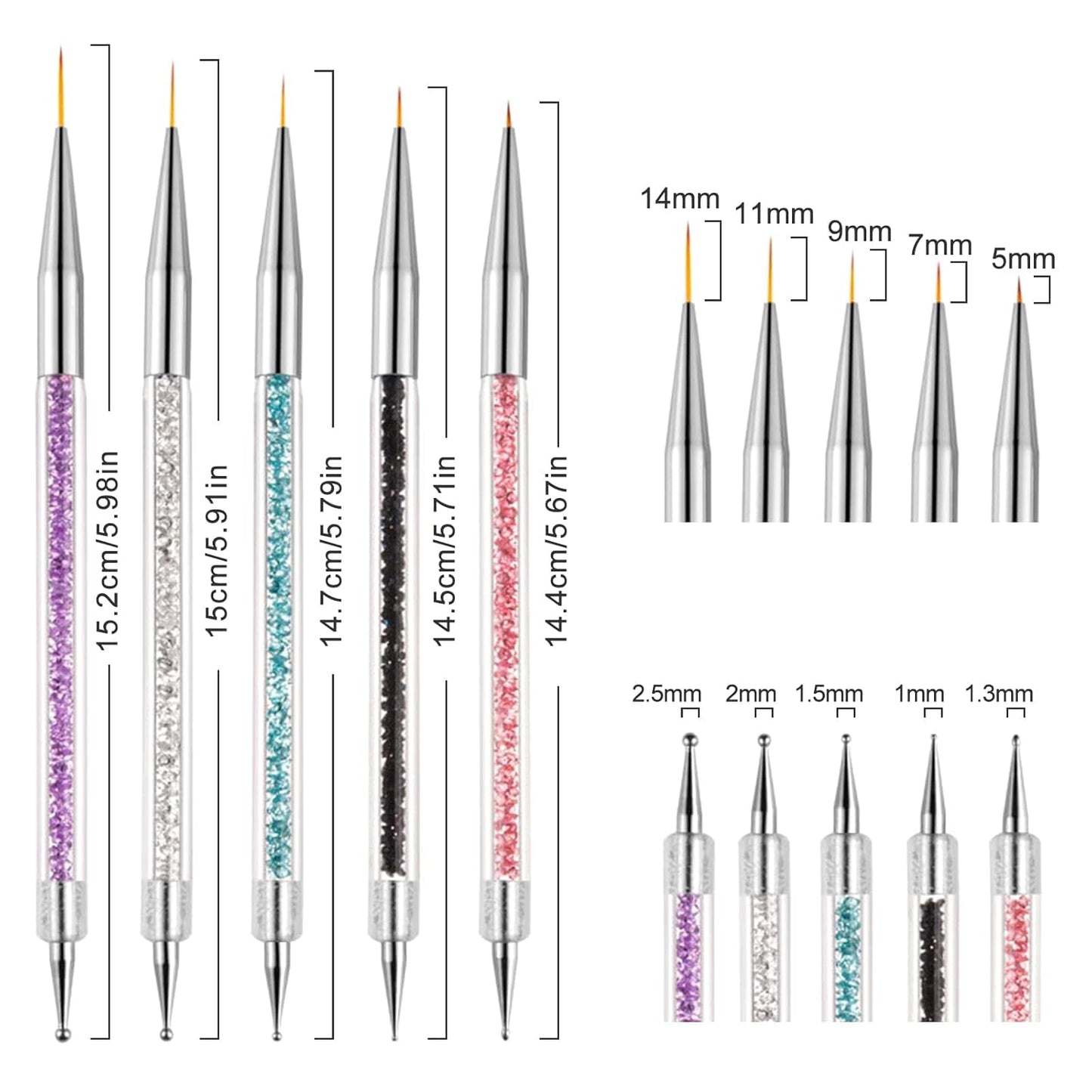 Sularpek Nail Art Pinsel, 5 Stück Nageldesign Pinsel, Nail Art Dotting Tools, Nail Art Liner-Pinsel, Zum Herstellen von Nagellack, Punktieren, Feinmalerei, DIY