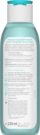 Lavera Care Basis Sensitiv 2 en 1, Shampoing et gel douche à l'aloe vera bio et kératine végétale, 250 ml Douche et bain Naty Shop