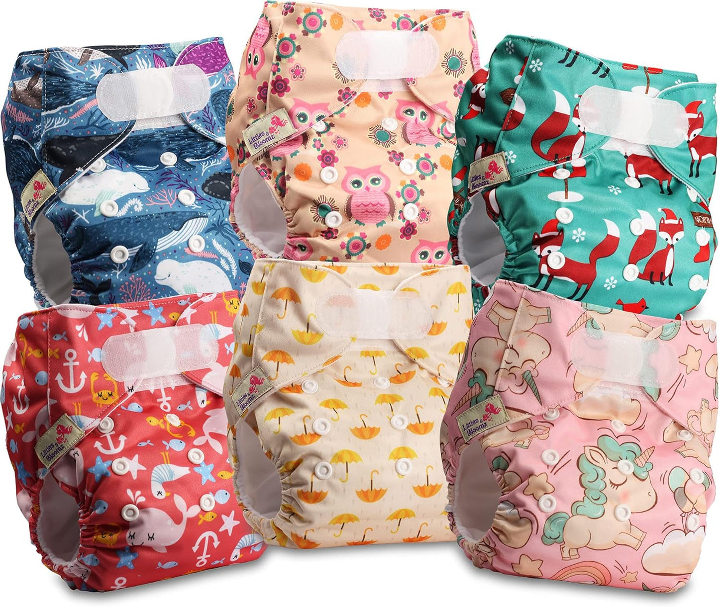 Couche réutilisable Littles and Bloomz FLV2-0602, fermeture à crochet et boucle standard, 6 couches