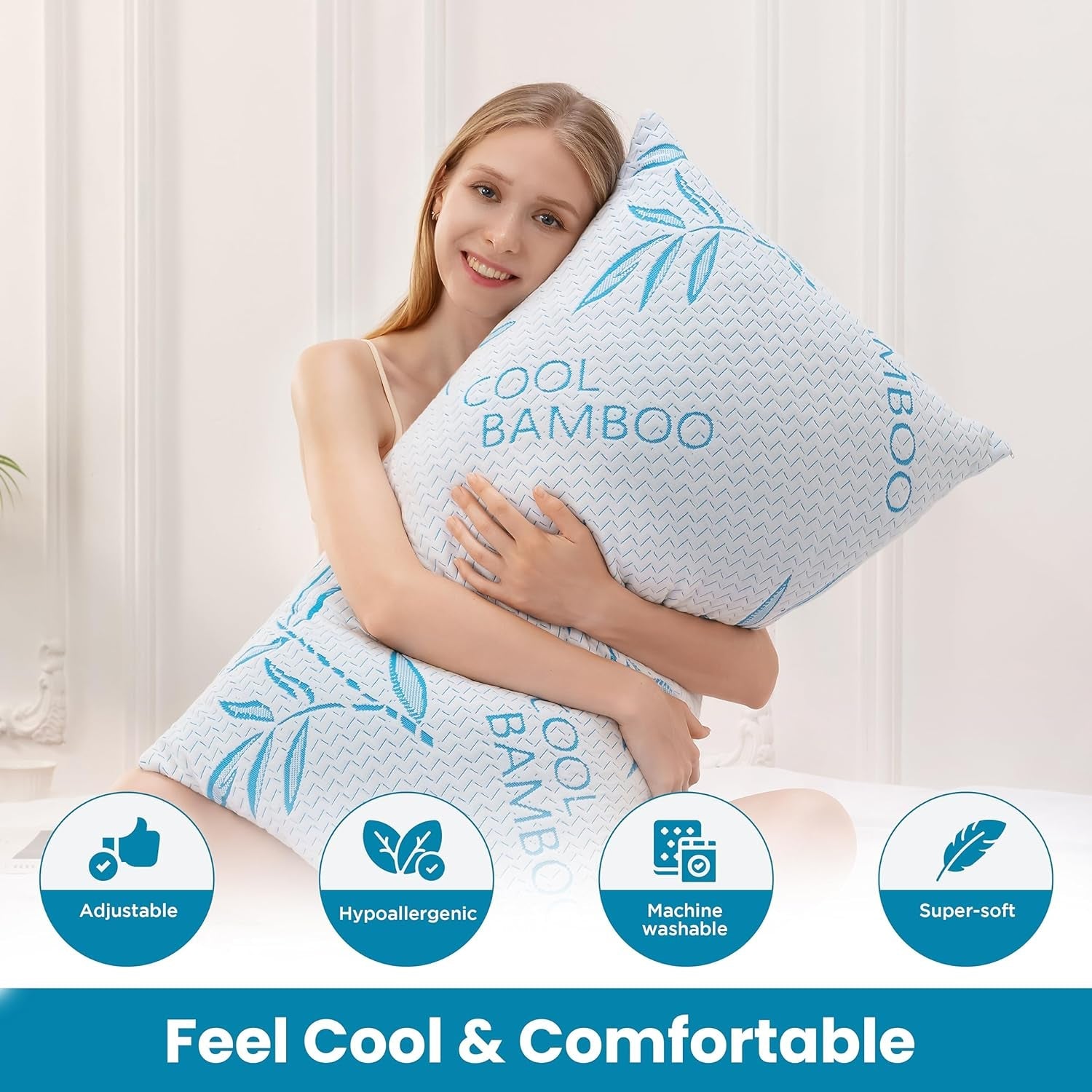 Comfysleep King Size Oreiller en Viscose de Bambou Rafraîchissant Mousse à Mémoire de Forme Ajustable en Viscose de Bambou Housse Amovible/Lavable 2pcs Naty Shop Oreillers Standard
