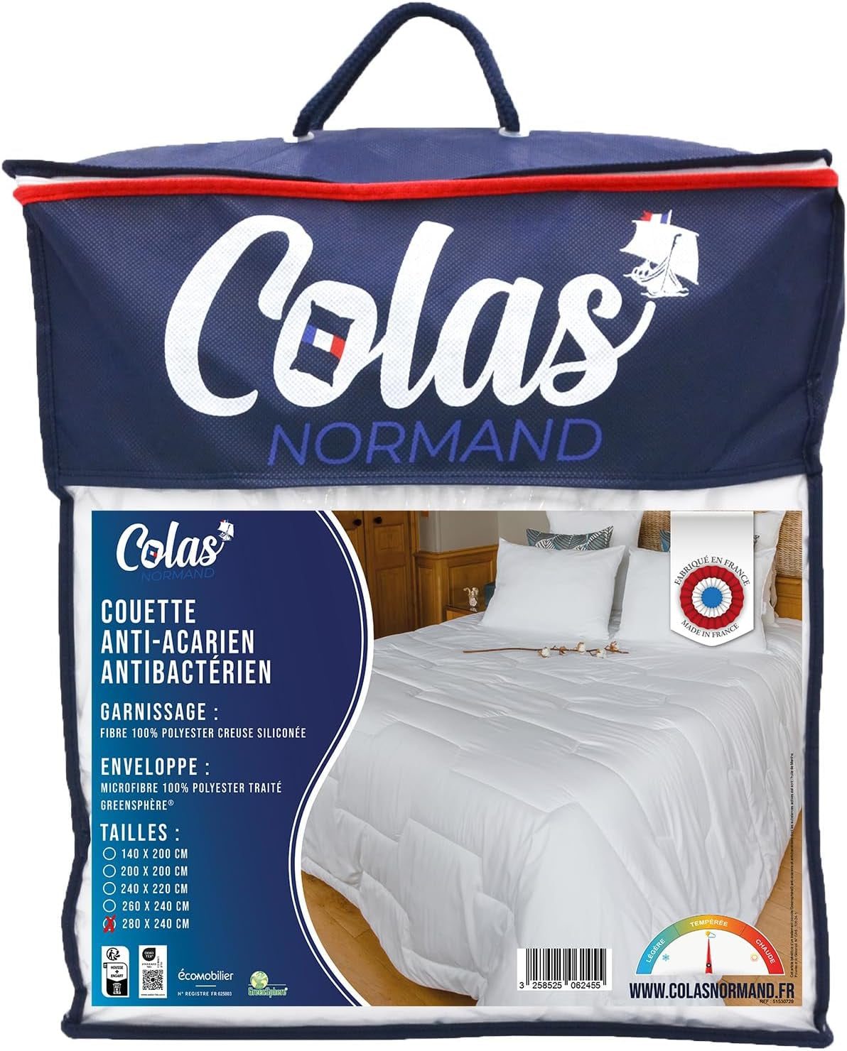 COLAS NORMAND - Couette contre les acariens et les bactéries - Tempérée - 280 X 240 Cm - Effet longue durée - Hygiène parfaite - Microfibre - Doux et confortable - Lavable Couettes et couettes Naty Shop