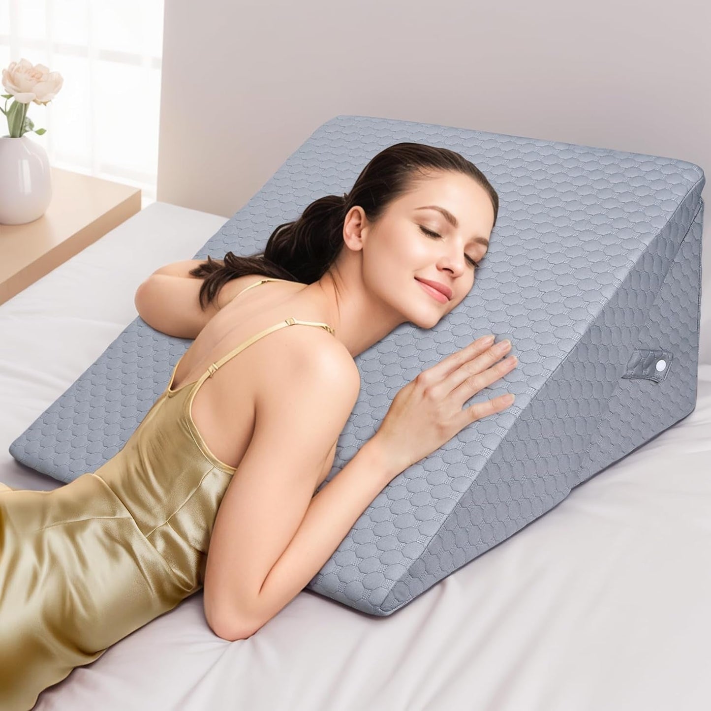 Oreiller compensé réglable pour enfants, oreiller de lecture en mousse haute densité pour lit et canapé, oreiller de tête ergonomique pour l'apnée du reflux du sommeil, oreiller de jambe/oreiller de dos pour jouer et lire (blanc et gris)