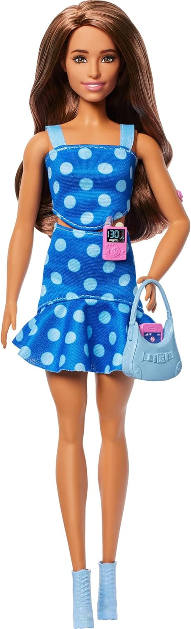 Poupée Barbie Fashionistas #242 avec tenue et accessoires pour diabète de type 1 et à pois en collaboration avec Breakthrough T1D, HYT97